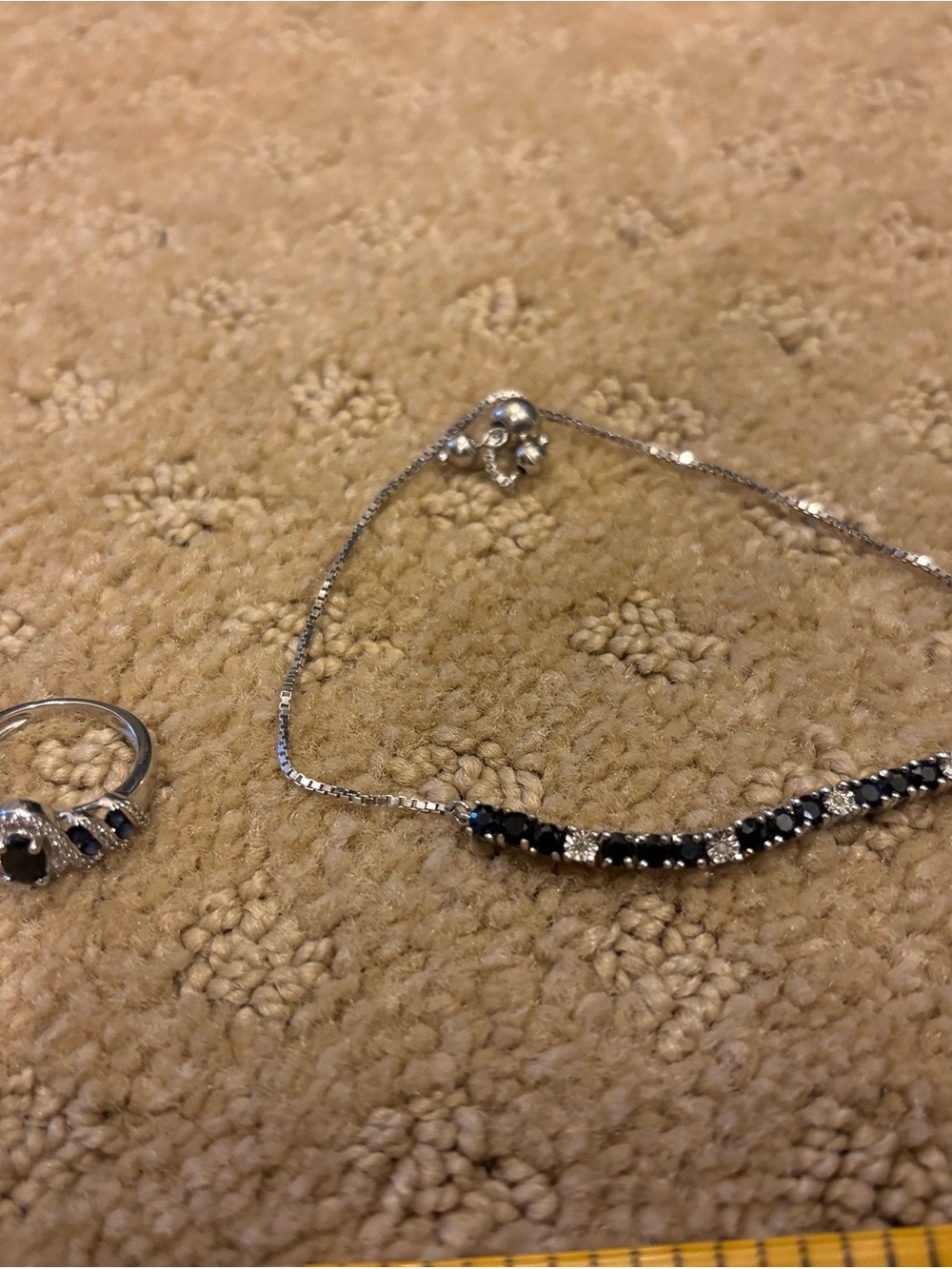 Silver dark blue Sapphire adjustable bracelet w matching ring